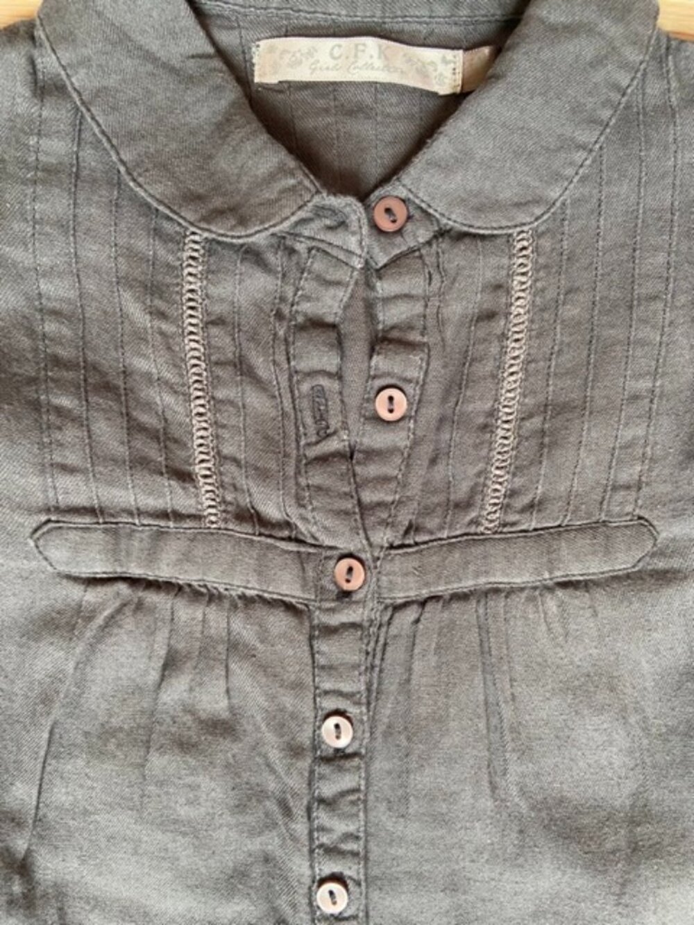C.F.K. Dark Grey cotton kids blouse, size : 8 years old, Claudine collar